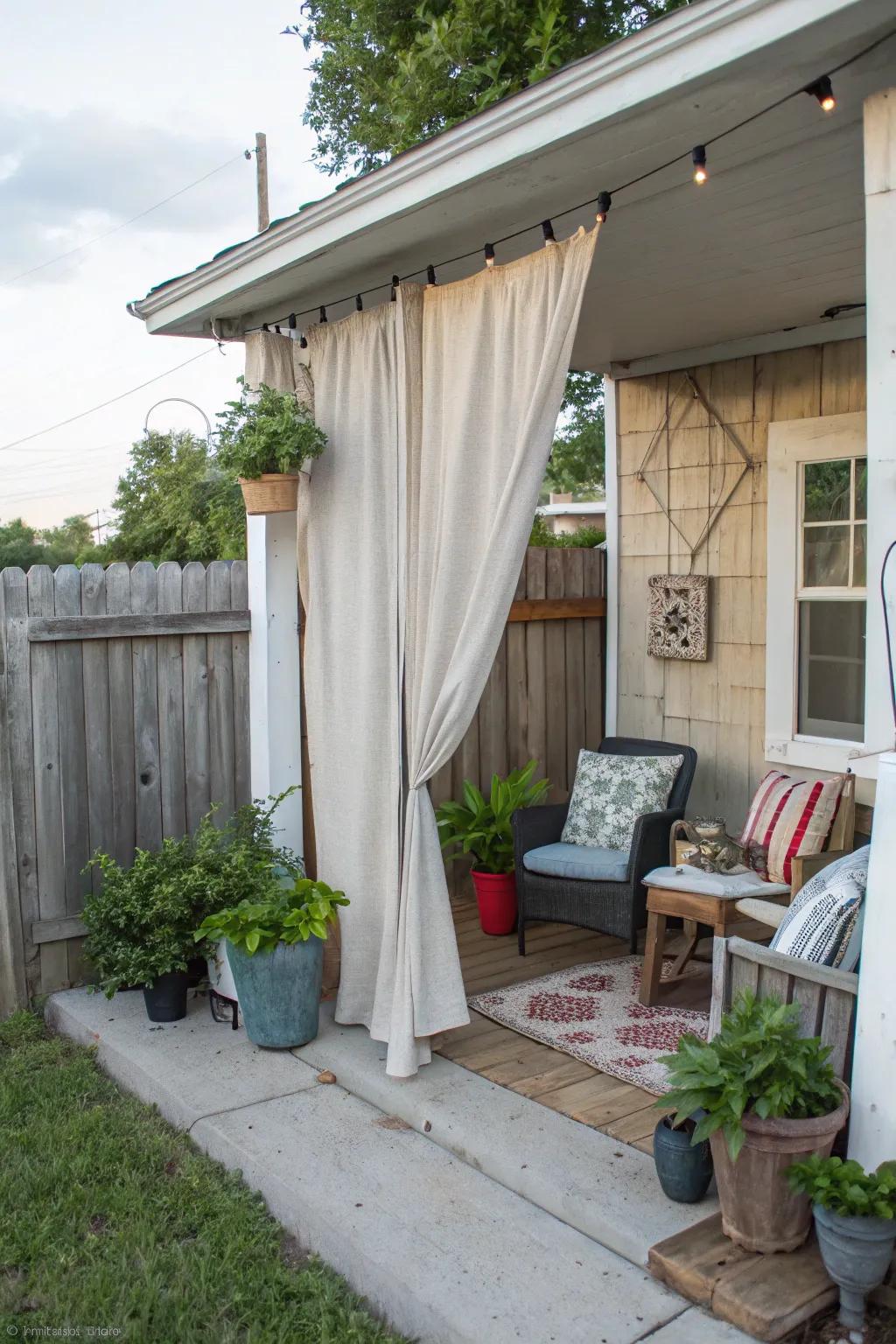 Protective cloth draperies present an affordable DIY solution for your porch.
