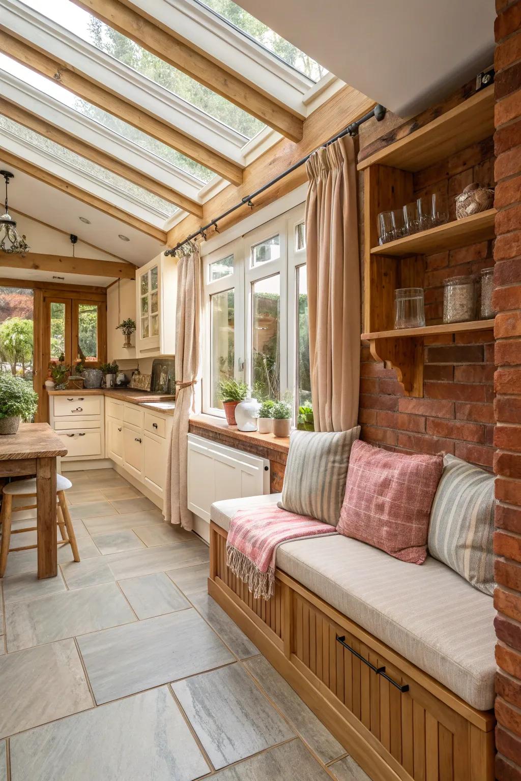 Harmonizing materials enhance charm and visual interest.