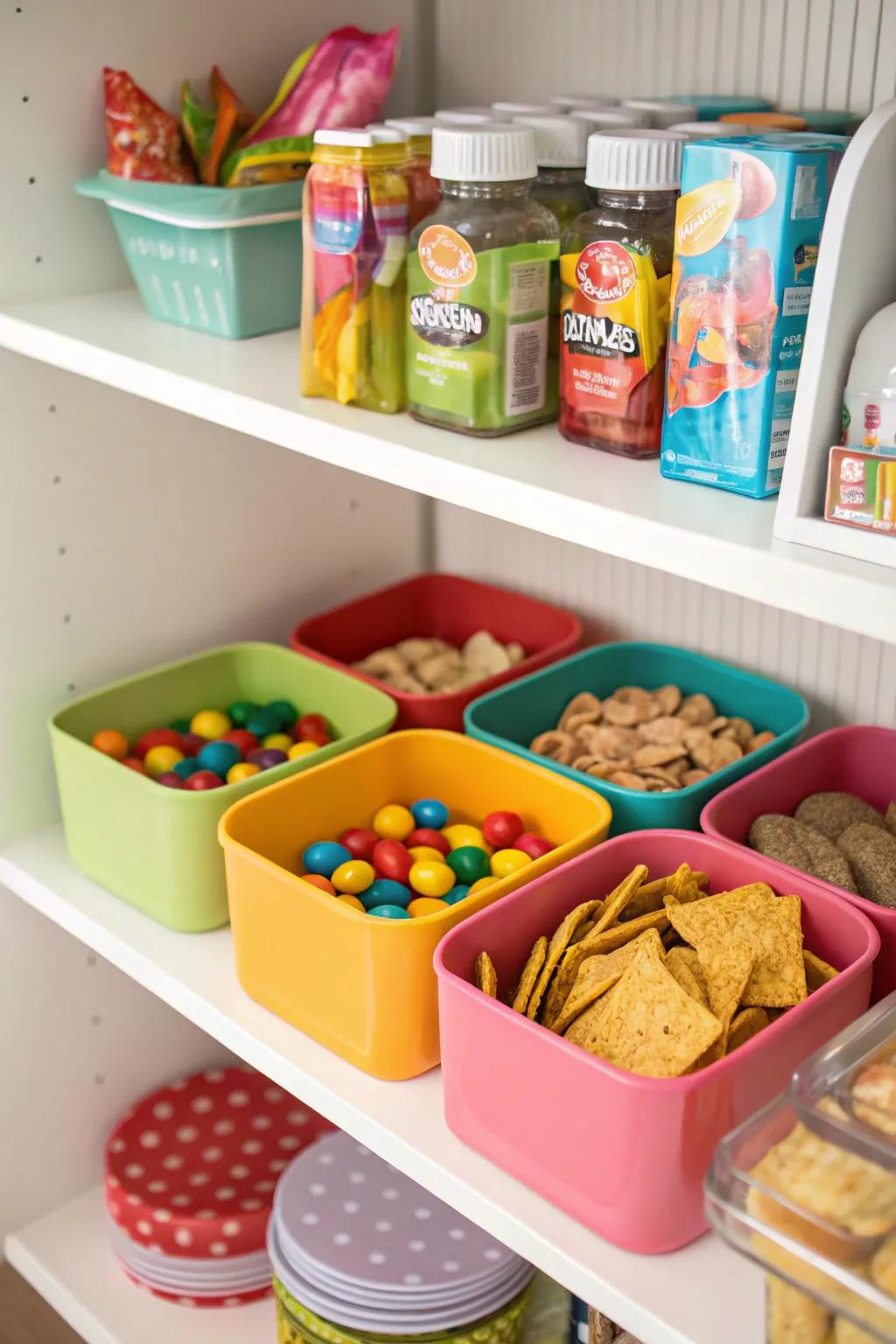 Hue-coded receptacles incorporate an element of playfulness into snack retention.
