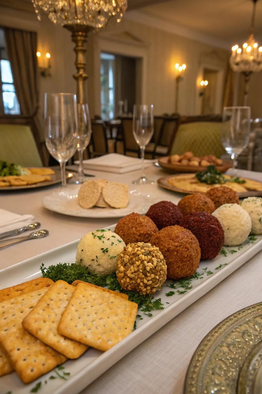 An assortment of sphere cheeses for a hint of elegance.