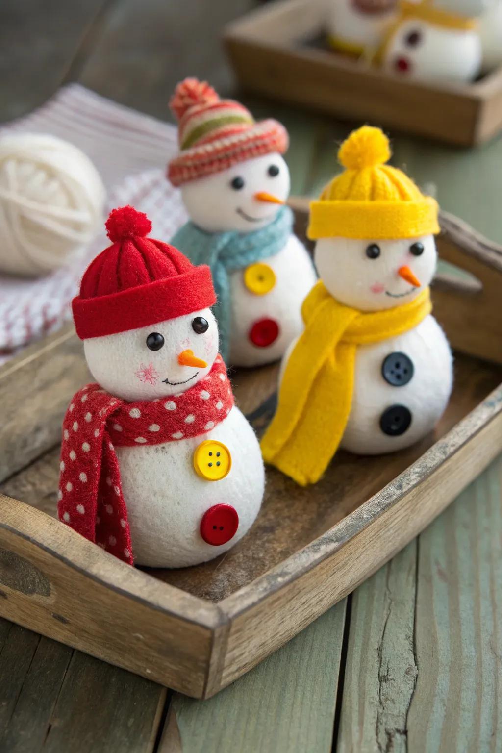Button snowmen bring a vintage flair to winter décor.
