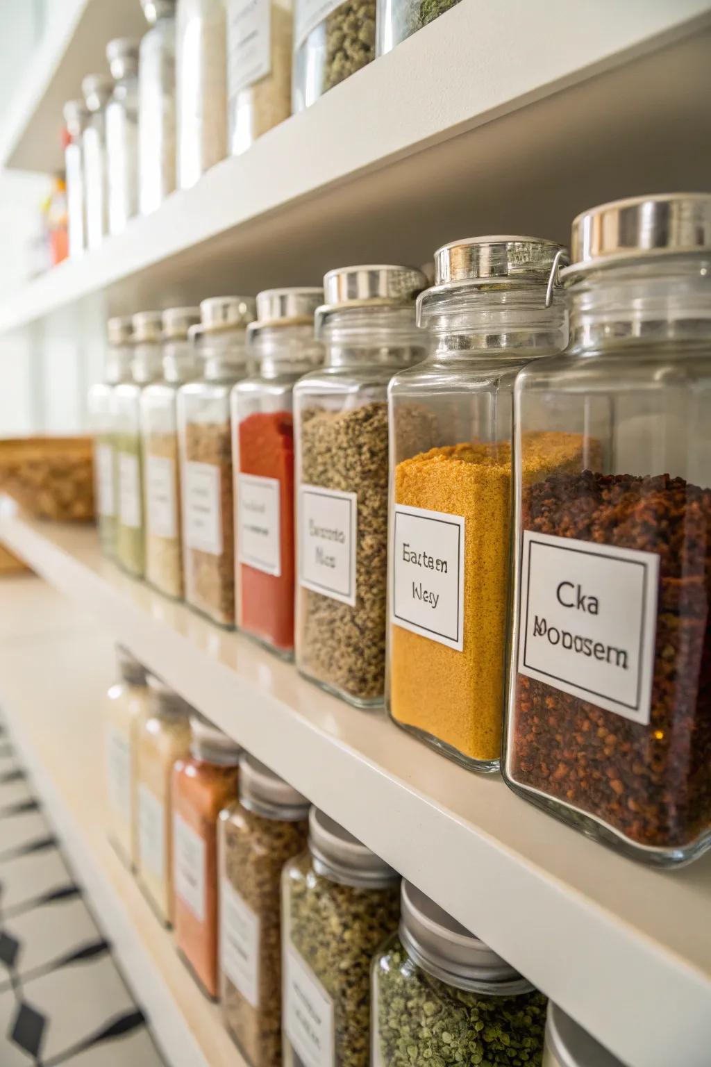 Clear containers make it simple to recognize spices.