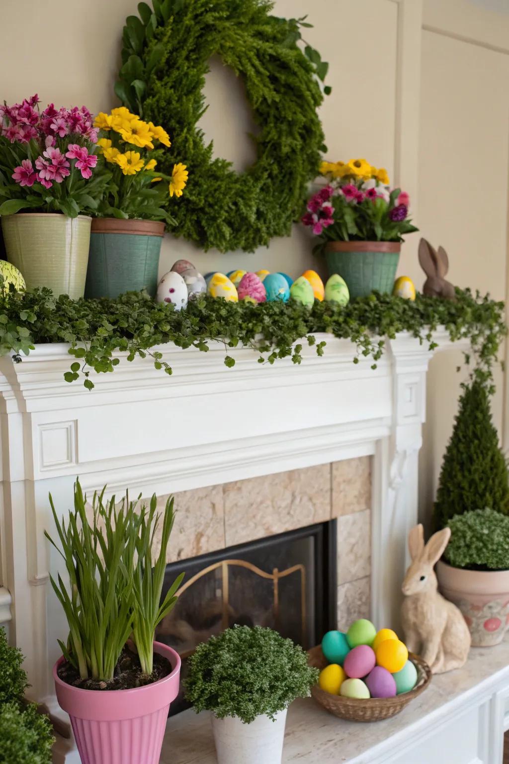 Verdant foliage introducing a revitalizing natural essence to the mantel.