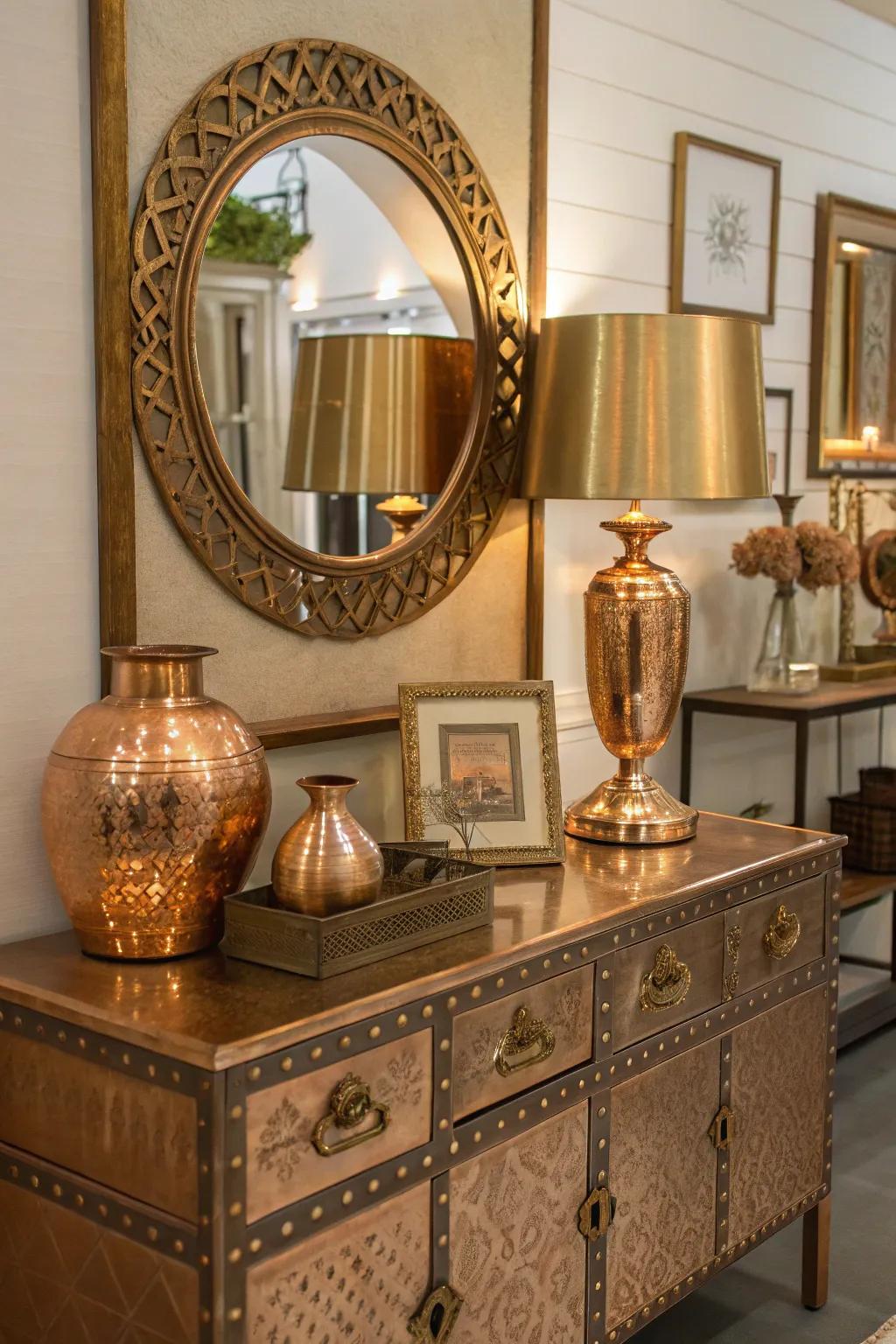 Metallic emphases amplify the industrial sophistication of a steampunk chamber.