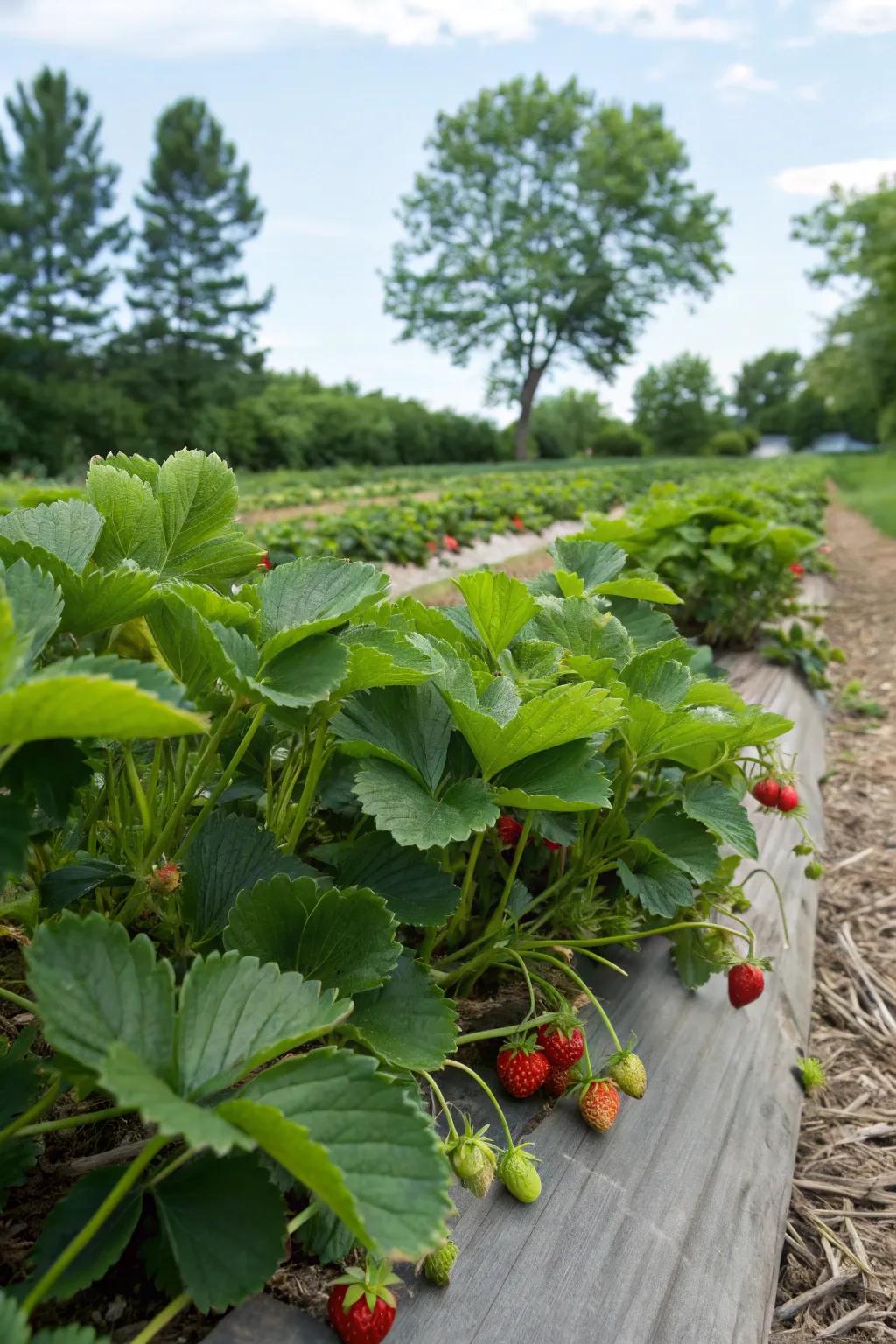 Strawberry plants forming a natural garden border.
