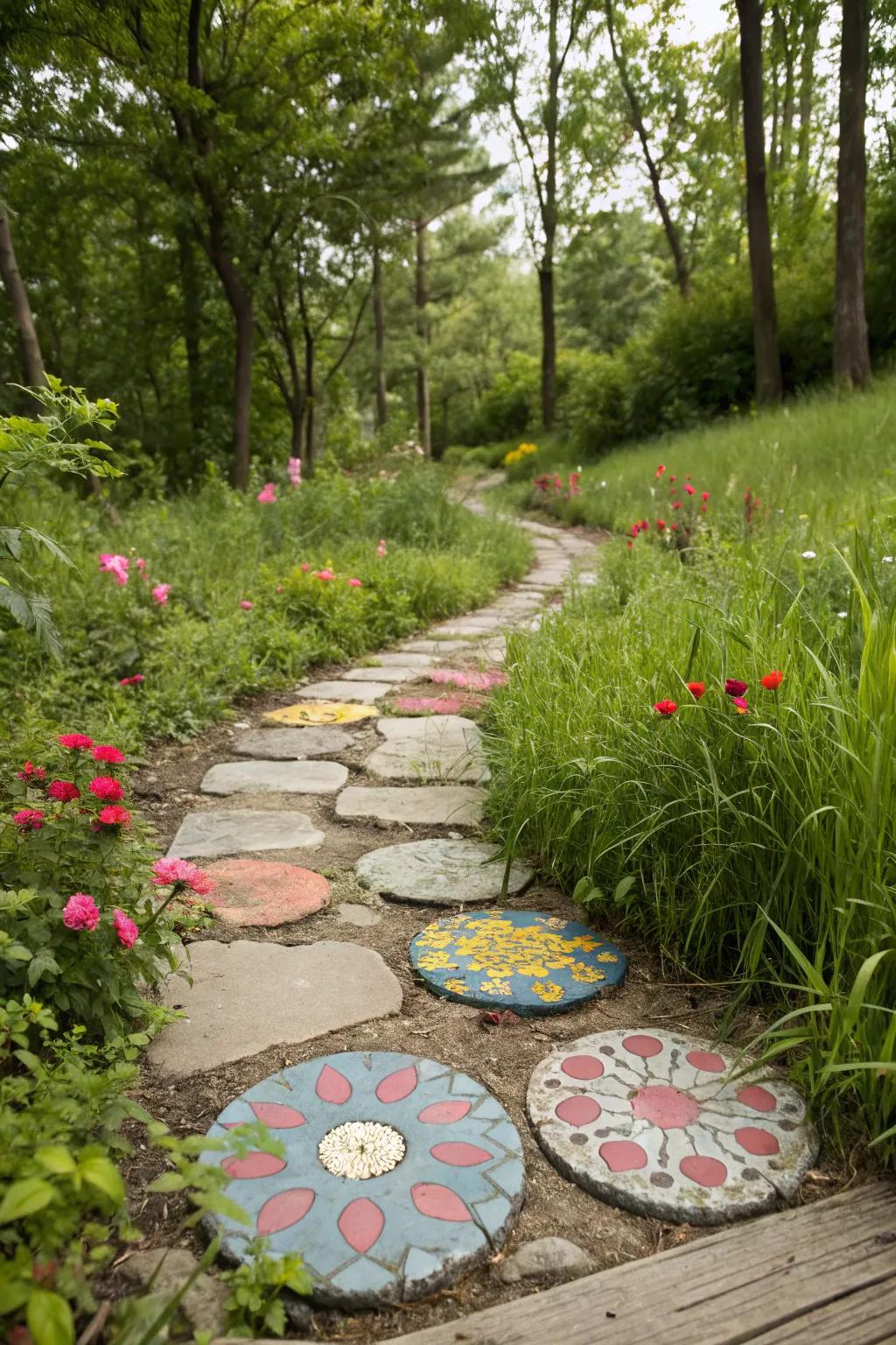 Stepping stones introduce a delightful and practical dimension to your sidewalk landscape.