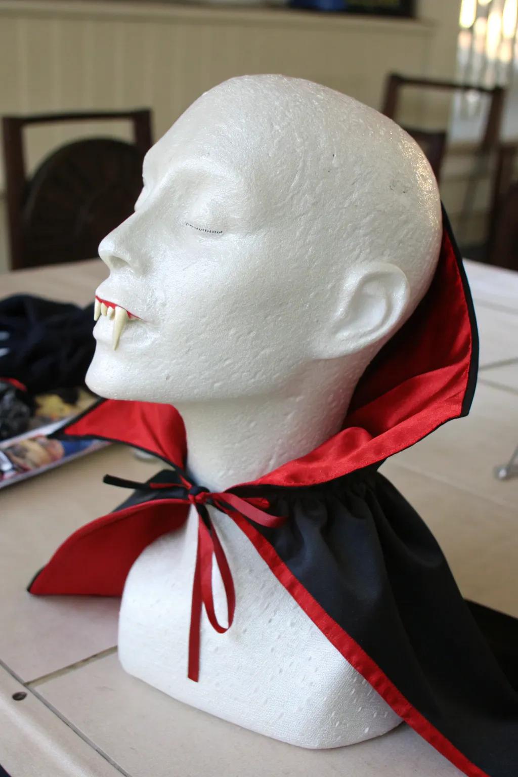 A glamorous vampire head prepared to enchant your guests.