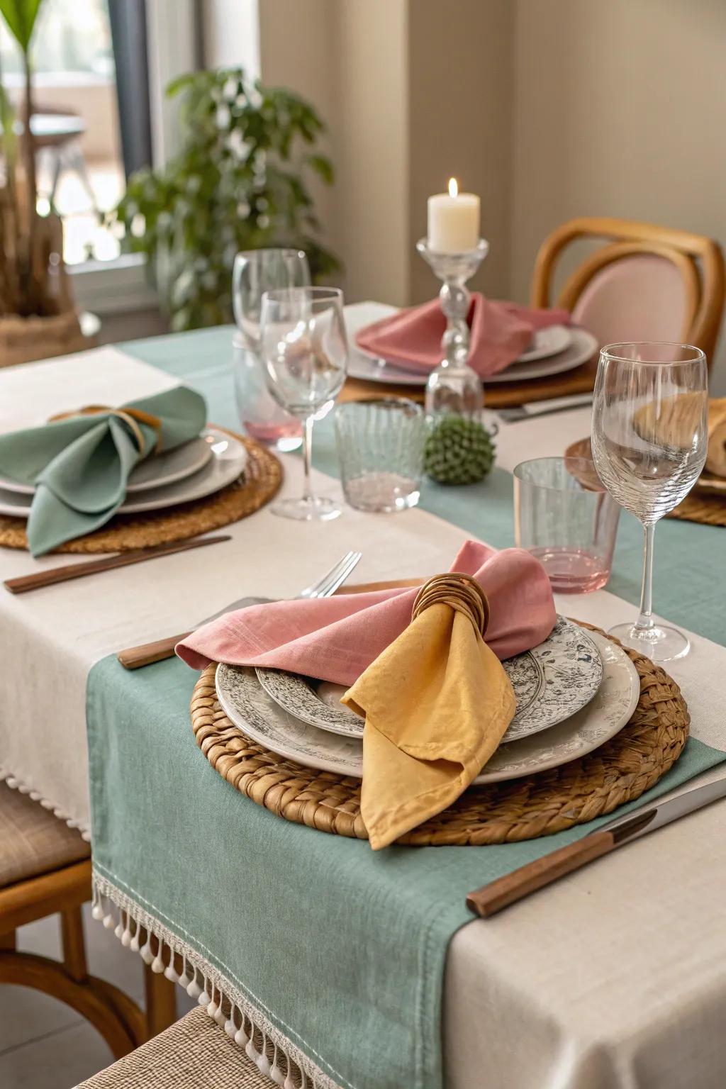 A unified color arrangement generates a polished table setting.