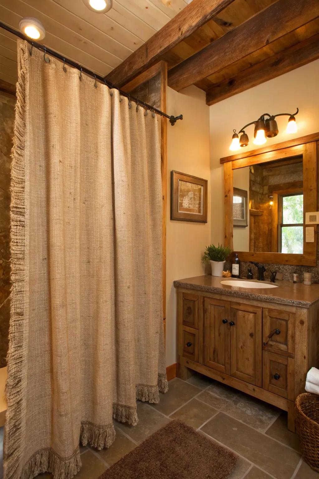 A rustic theme featuring natural fibers infuses your bathroom with warmth and charm.