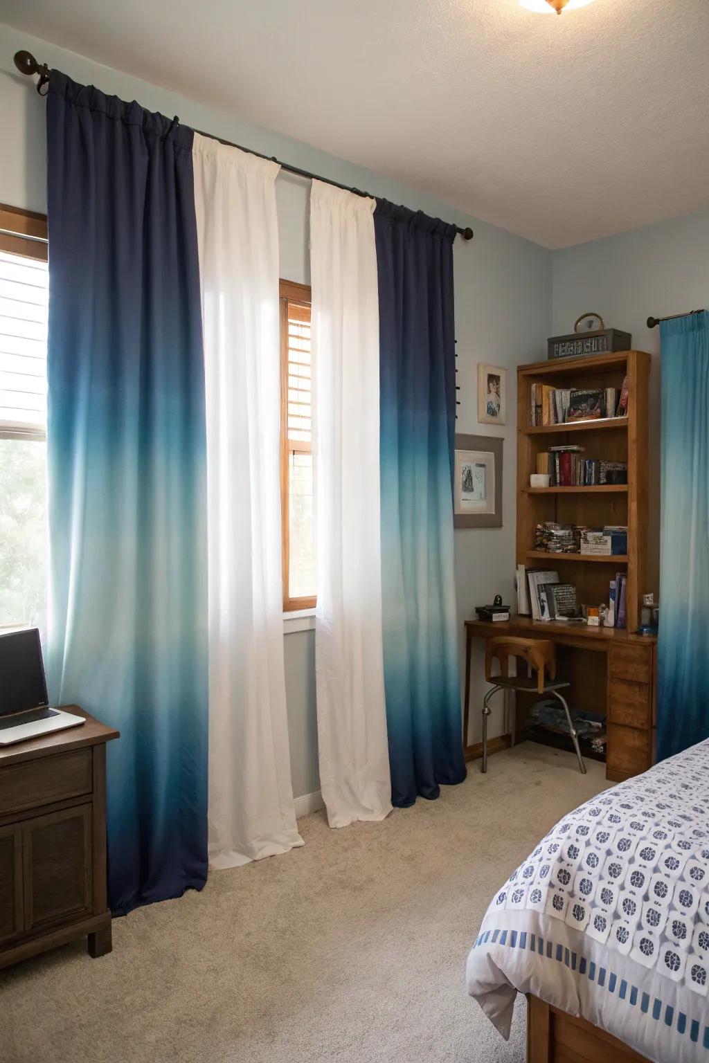 Ombre curtains subtly infuse color.