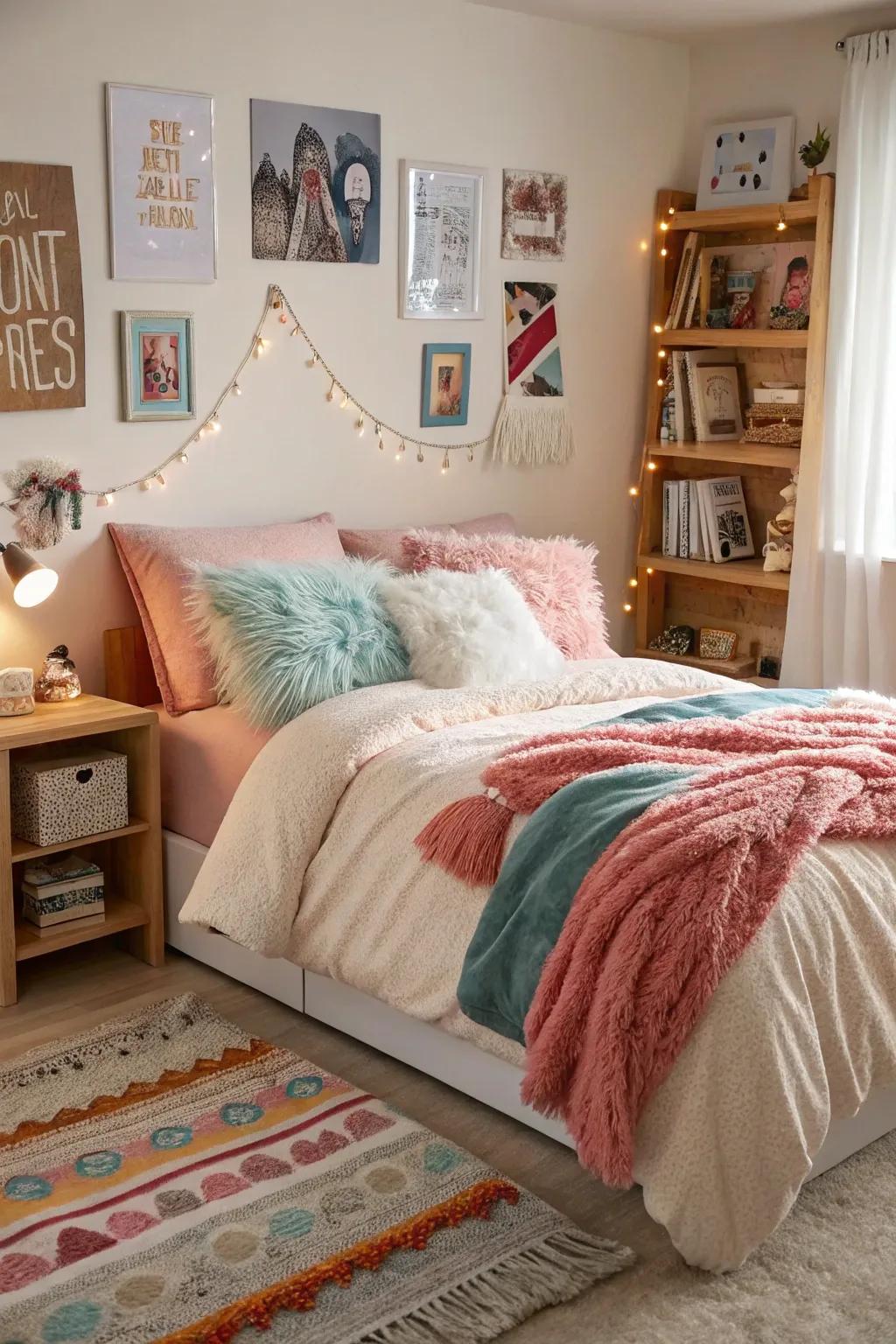 A comfy bed is the centerpiece of a teen's retreat.