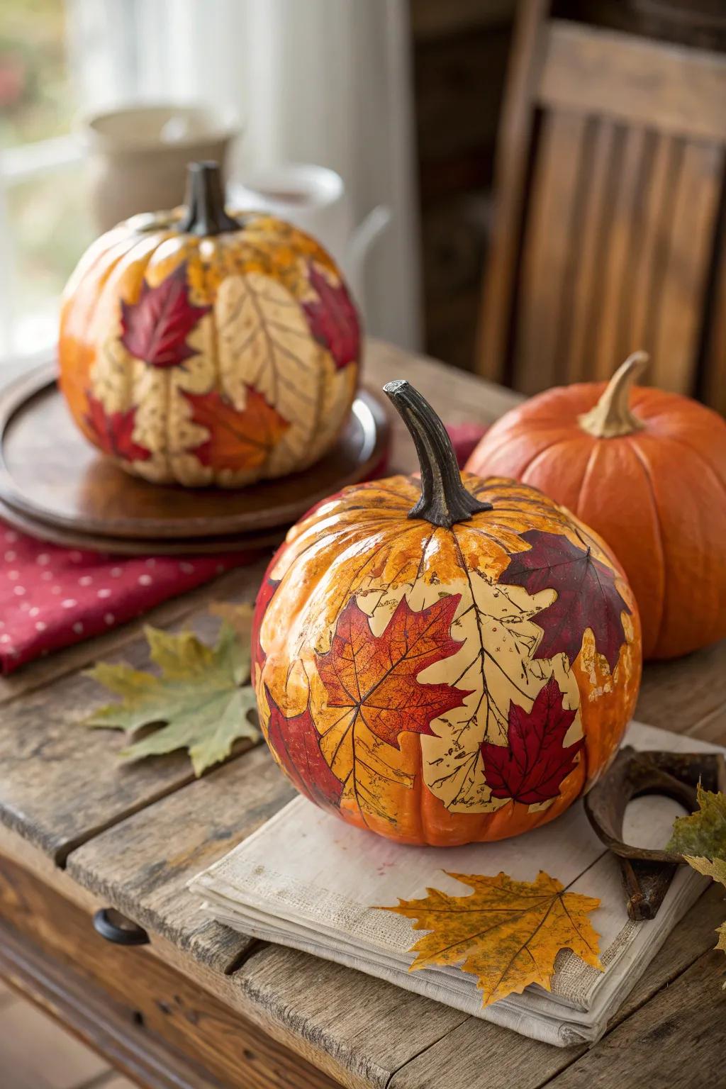 Refined layered image pumpkins featuring autumn foliage.