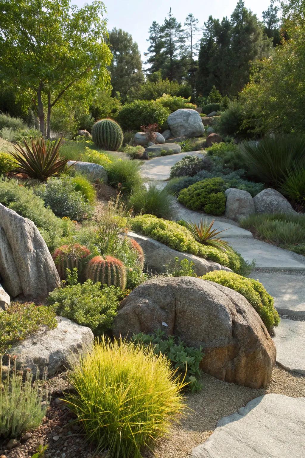 A peaceful rock garden displaying natural beauty and durability.
