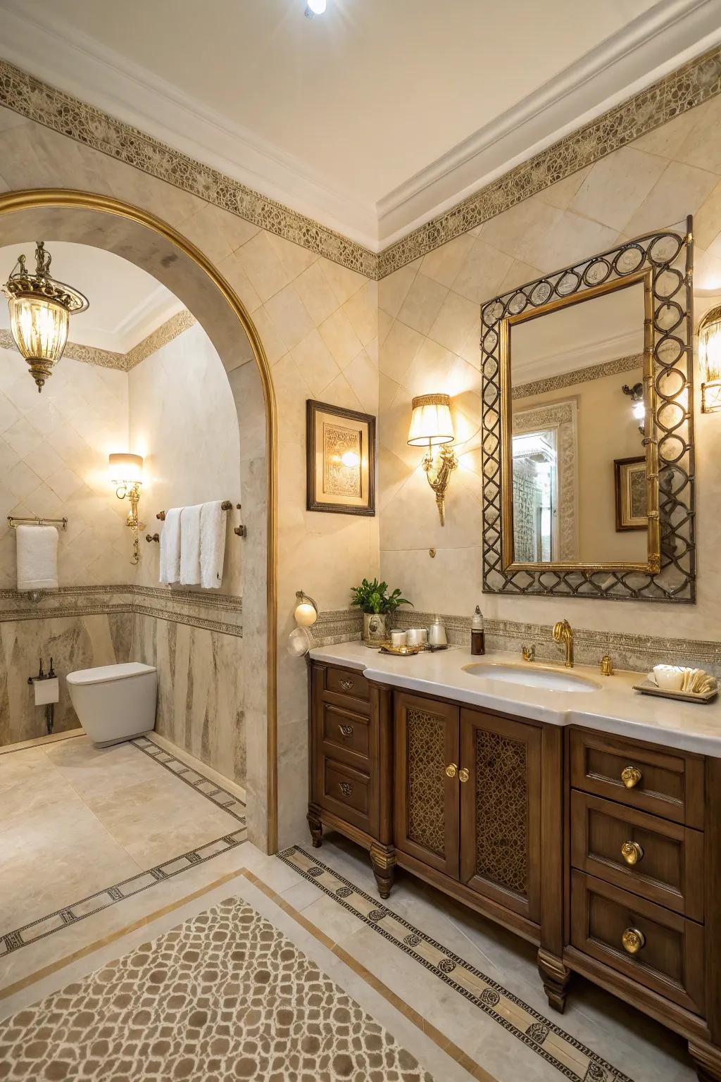 Introduce warmth and opulence through brass and gold fixtures.