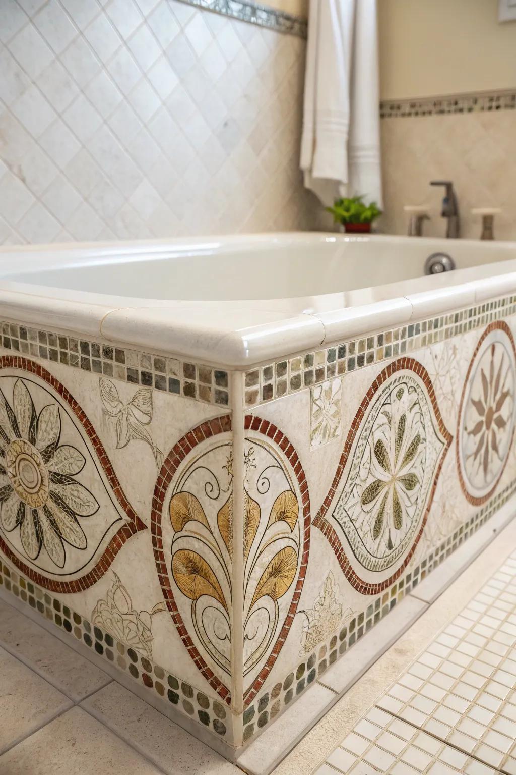 Elevate your bath space with the artistic charm of inset sorcery.