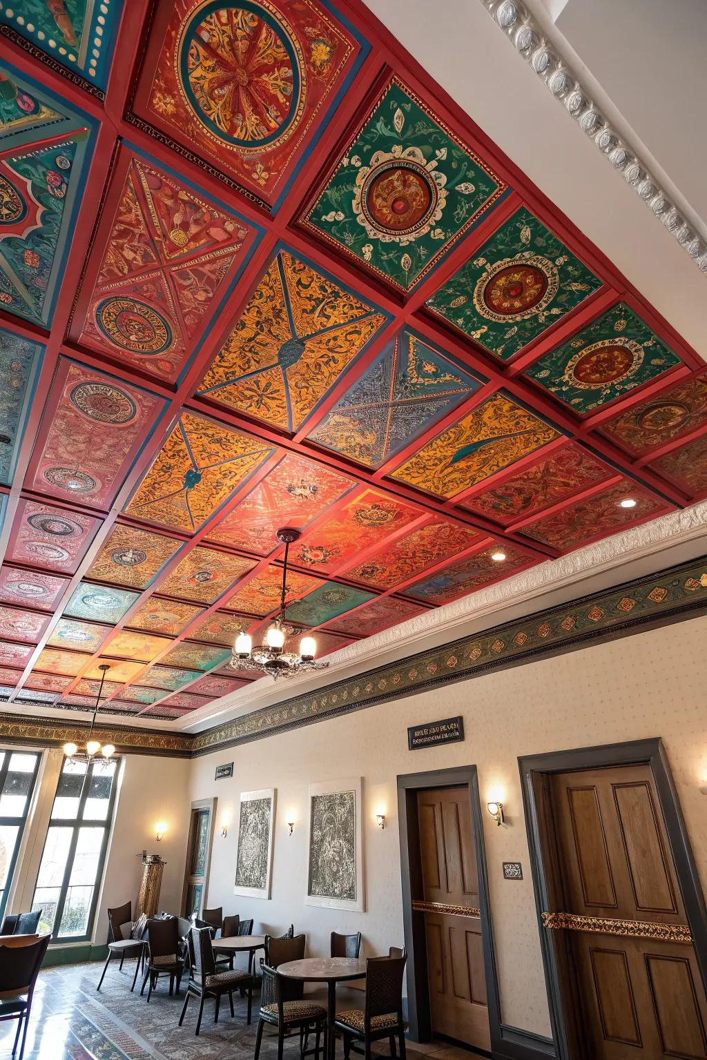 Painted tin ceilings add a pop of color and personality.