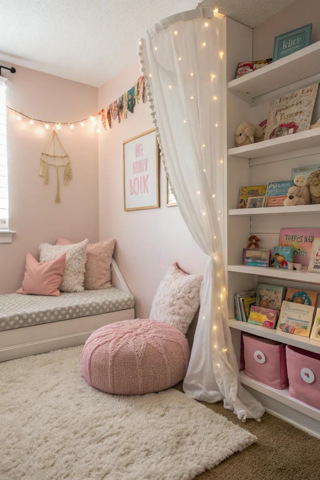 A reading area welcomes your child into the realm of books.