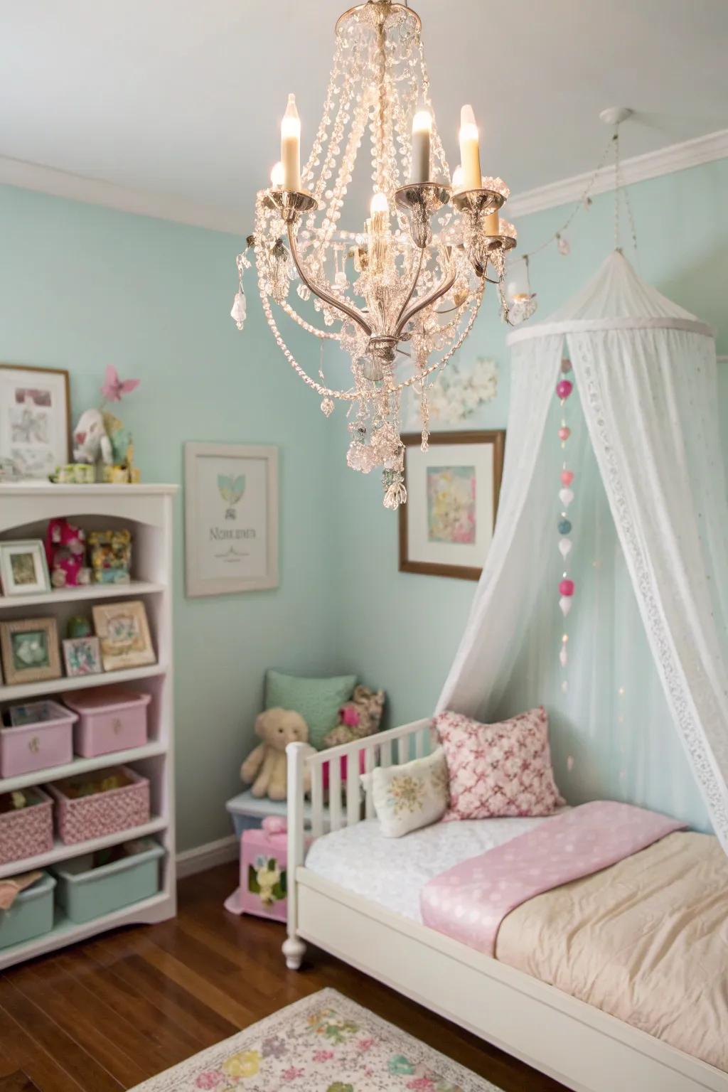 An exquisite chandelier appends refinement and luminosity.