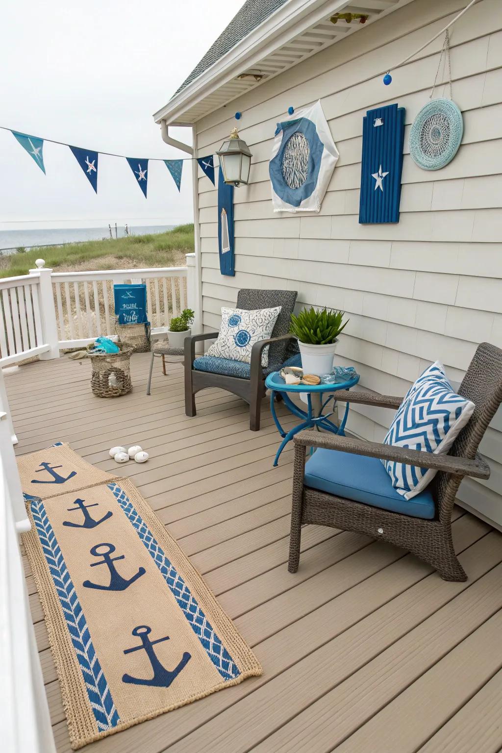 Natural tan and deep blue add a hint of coastal charm to your deck.