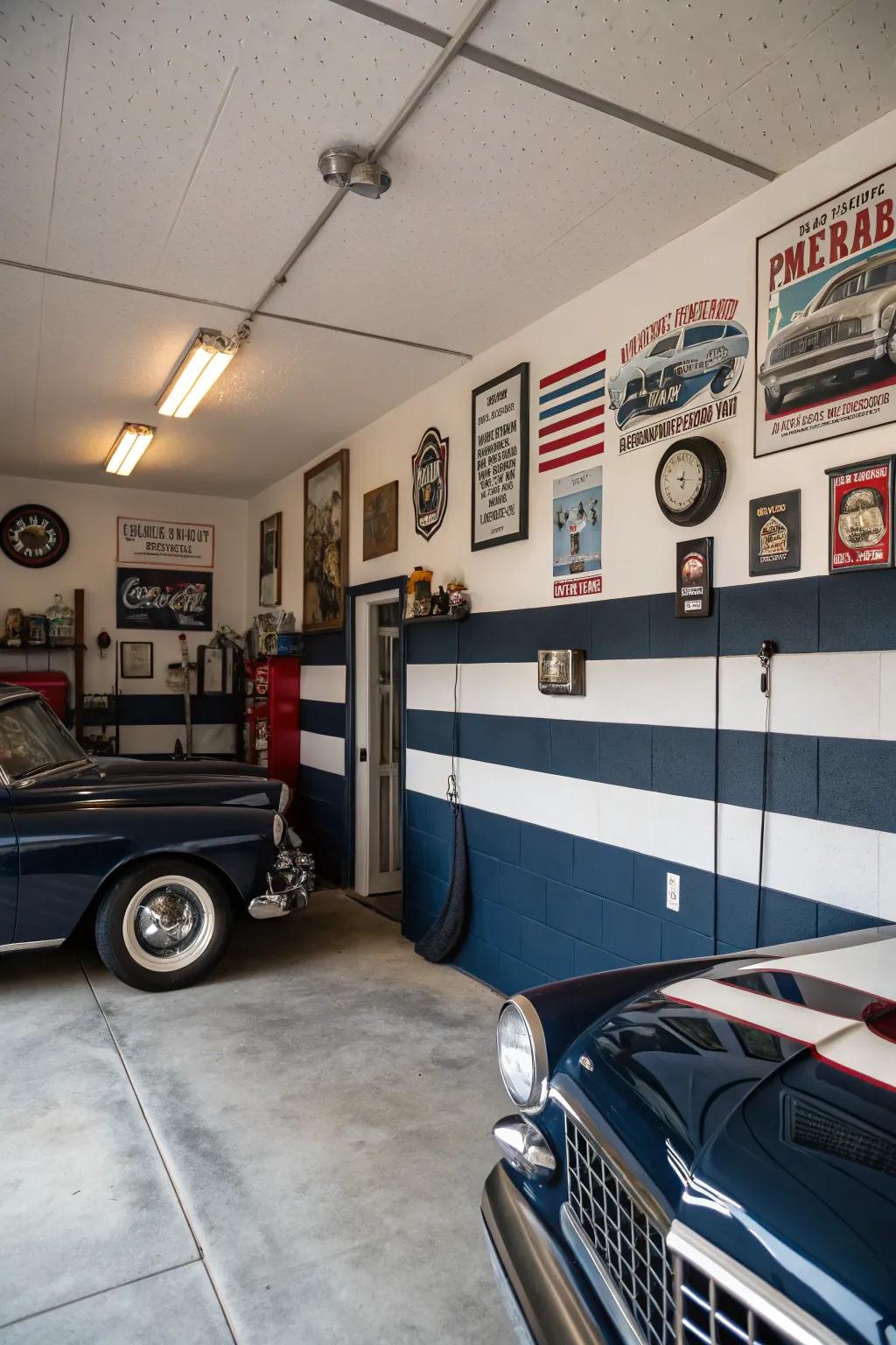 Navy and white create an elegant and timeless garage look.