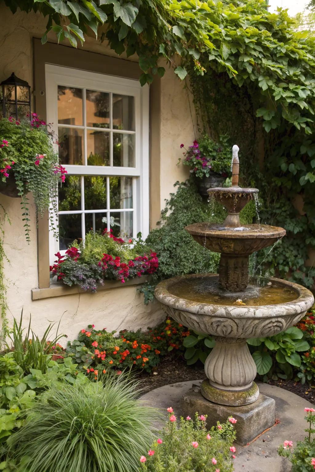 Decorative features such as fountains impart charm and individuality to your garden.