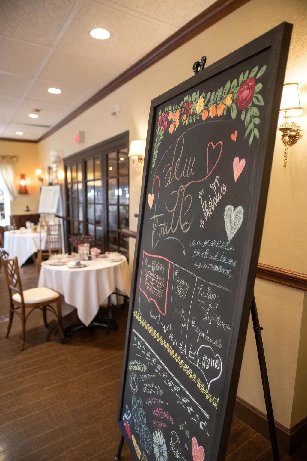 Guests impart messages and quotations on a stylish chalkboard.