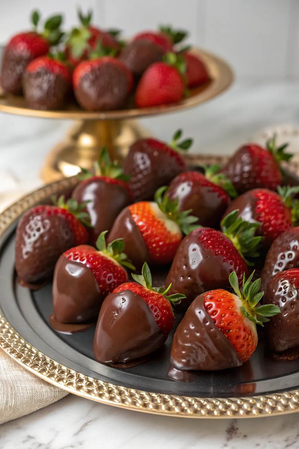 Sophisticated cocoa-immersed strawberries for a saccharine brunch treat.