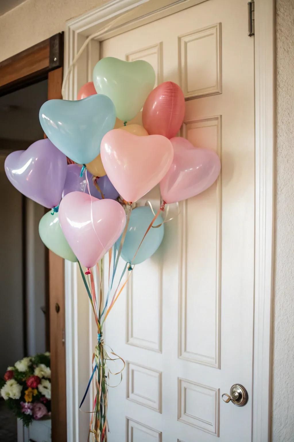 Heart-shaped aeriforms craft a celebratory and festive entrance.
