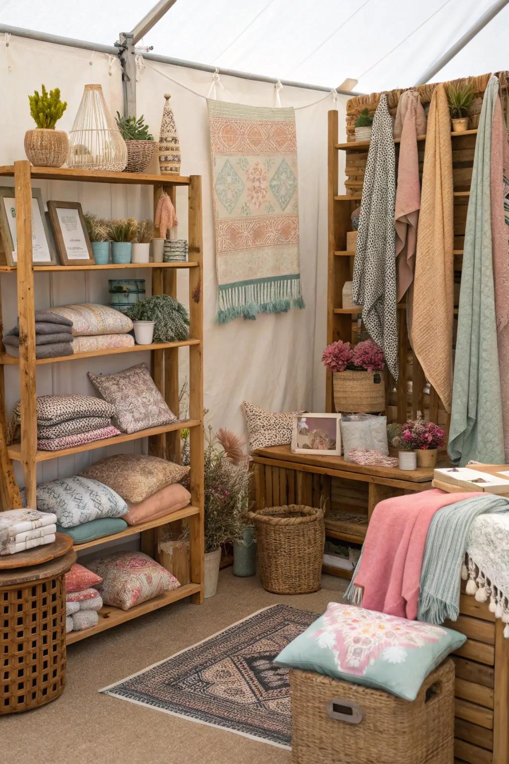 Terrestrial hues fashion a warm and cohesive booth atmosphere.