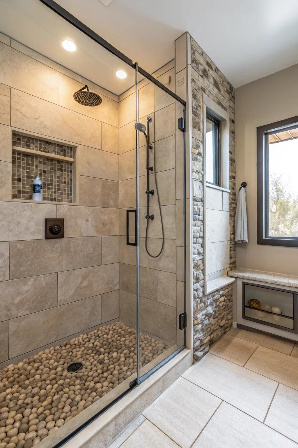Material blending adds uniqueness and visual interest to your shower.
