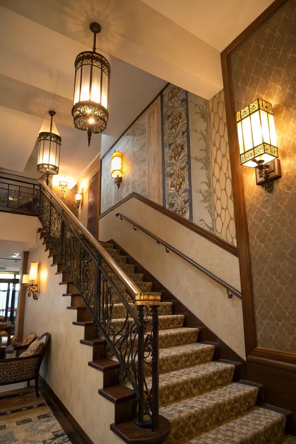 Accent illumination can accentuate and intensify your staircase ornamentation.
