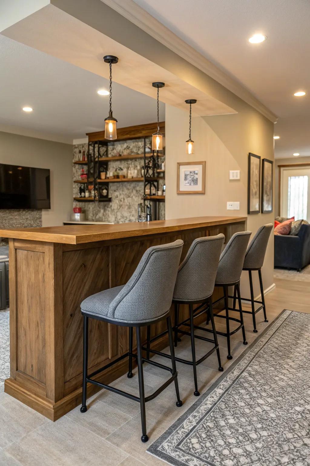 Bar perches append solace and embolden convivial gatherings encircling your wall bar.