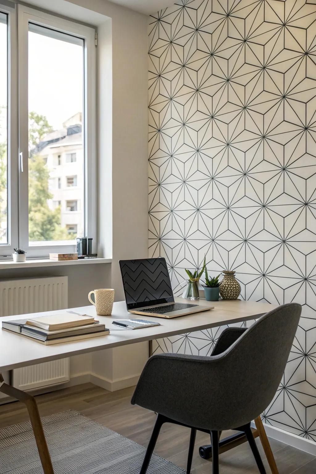 Angular patterns infuse a polished and contemporary aesthetic.
