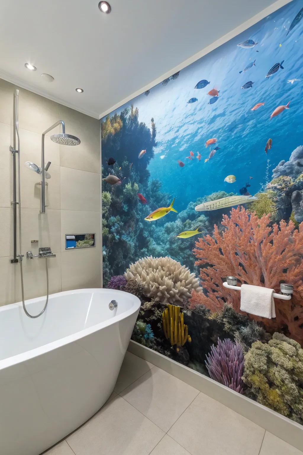 Design an aquatic escape using an ocean-themed painting in your bathroom.