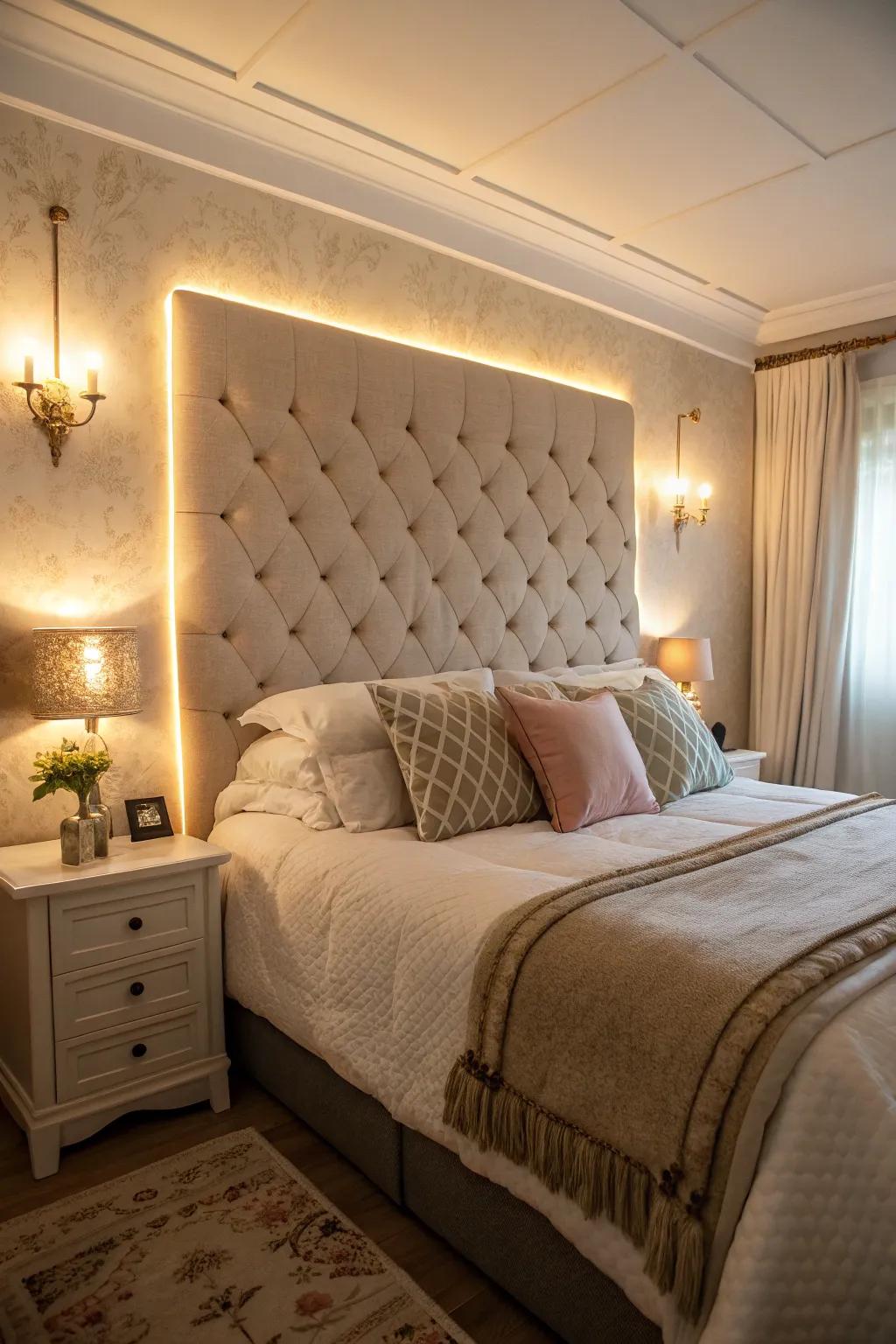 Integrated lighting adds warmth and ambiance to your sleeping space.