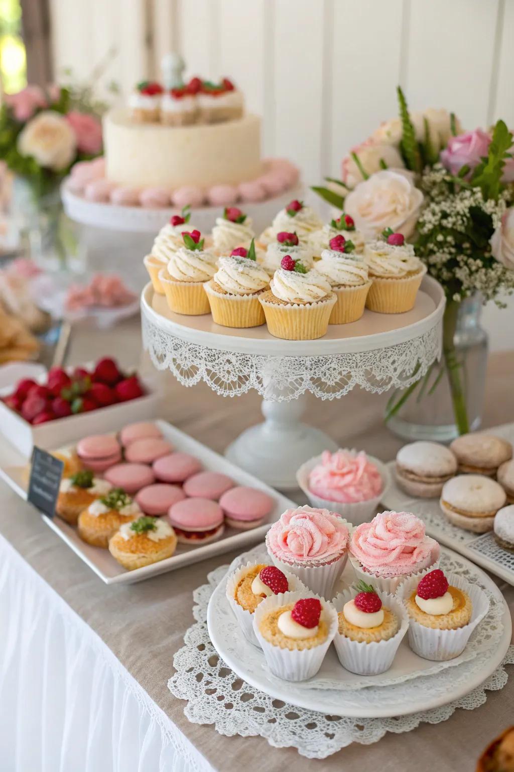 A tempting arrangement of petite pastries and elegant desserts, culminating in the ultimate wedding breakfast.