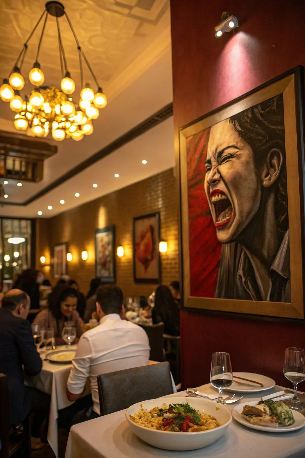 A visage portraying heightened sentiments, injecting individuality into an animated culinary space.