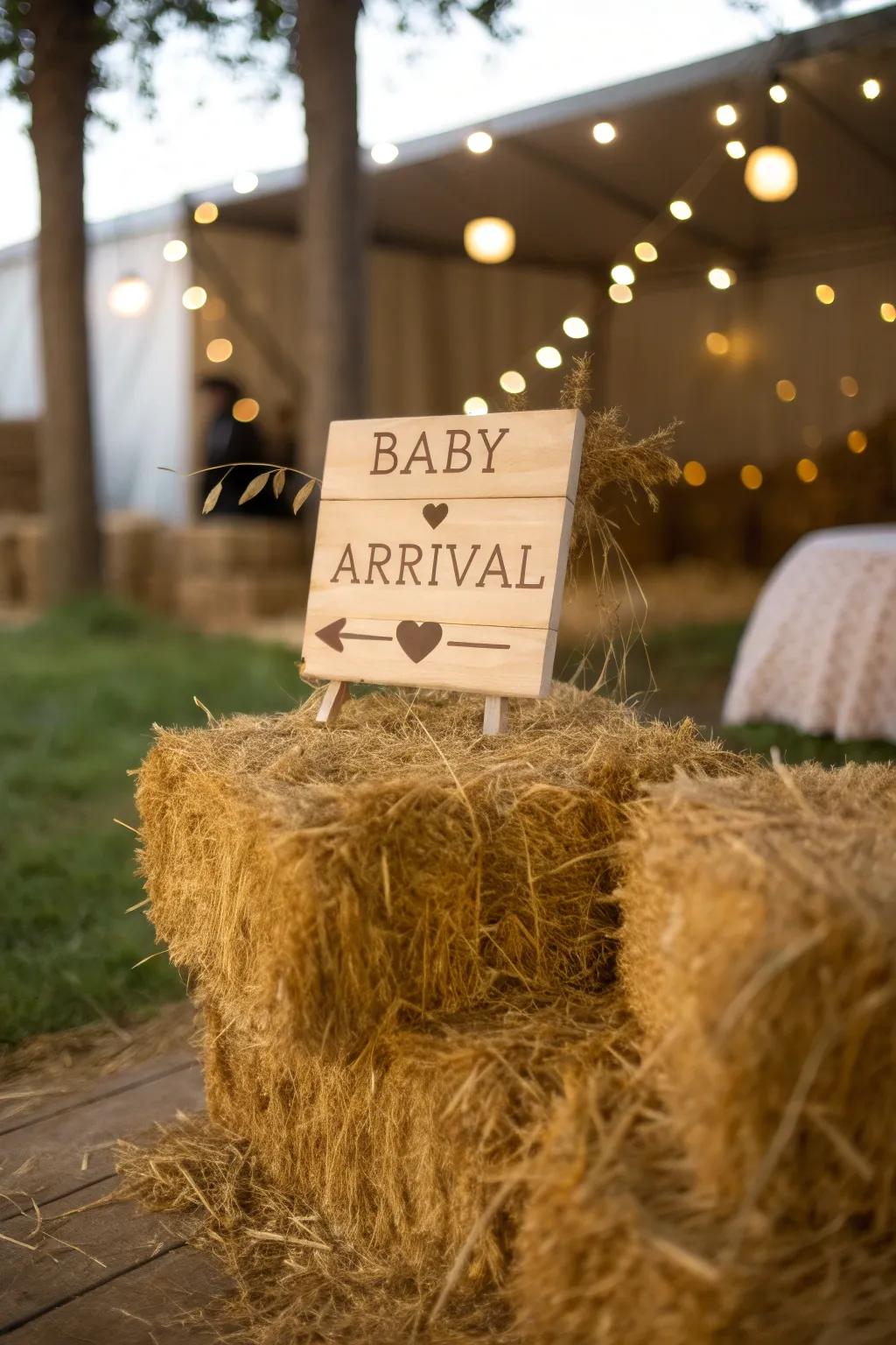Straw bundles create a natural, rustic setting.