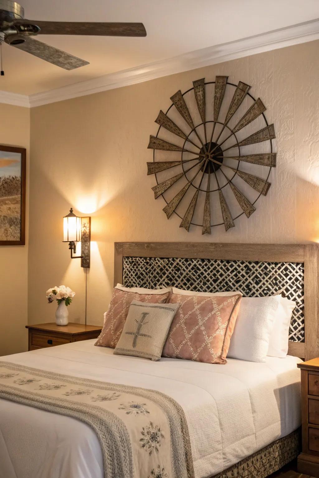 Delicately shaded aero-decor transforms the bedroom into a restful haven.