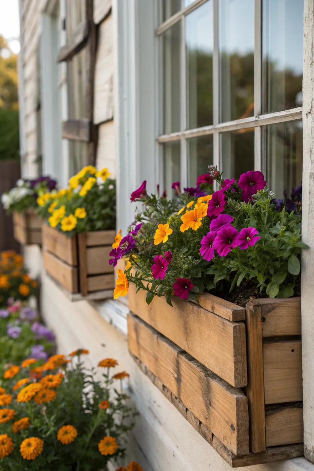 Vibrant container fixtures append animation and allure to your home’s facade.