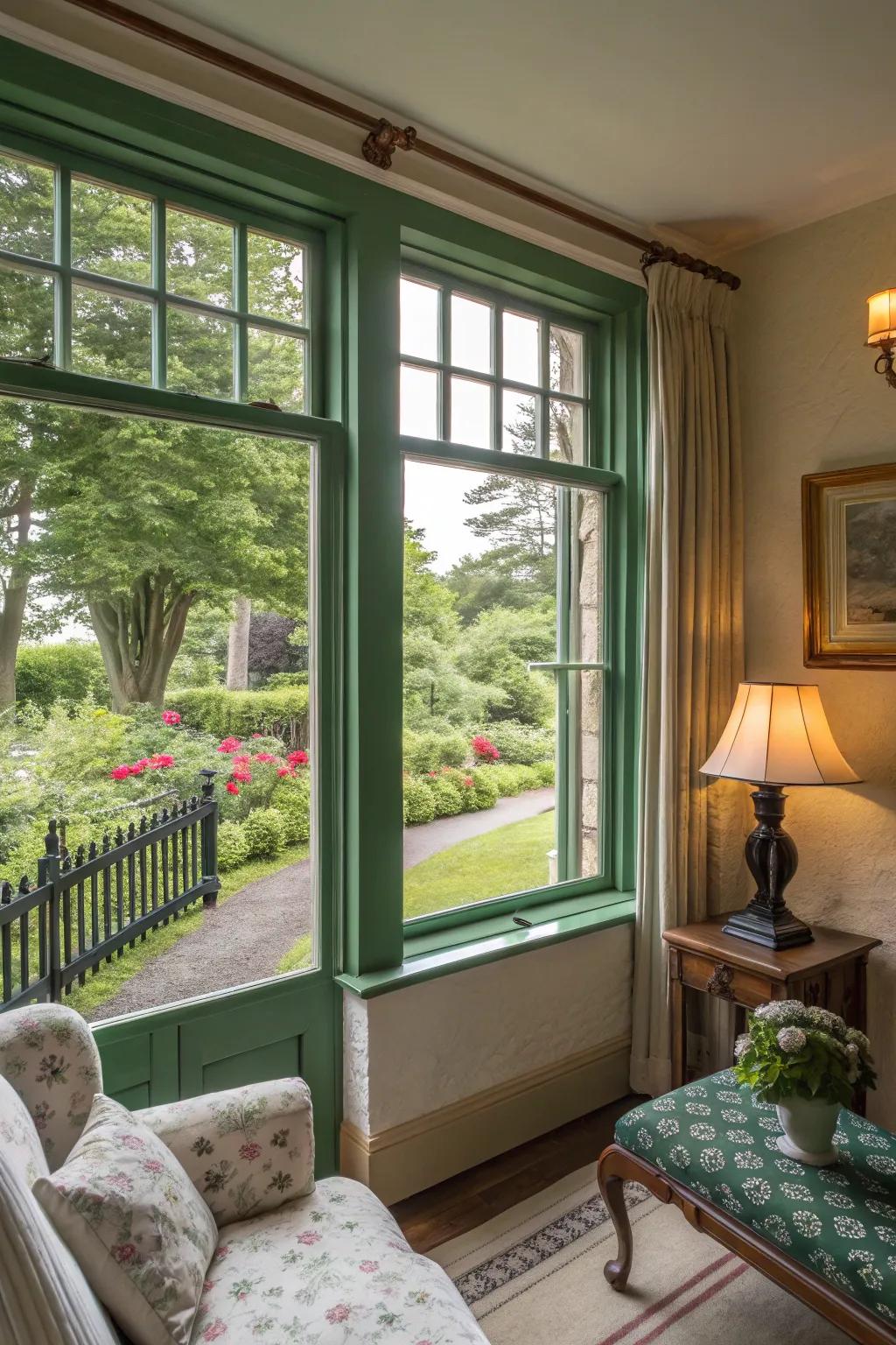 Natural green trim connects the outdoors with interior spaces.