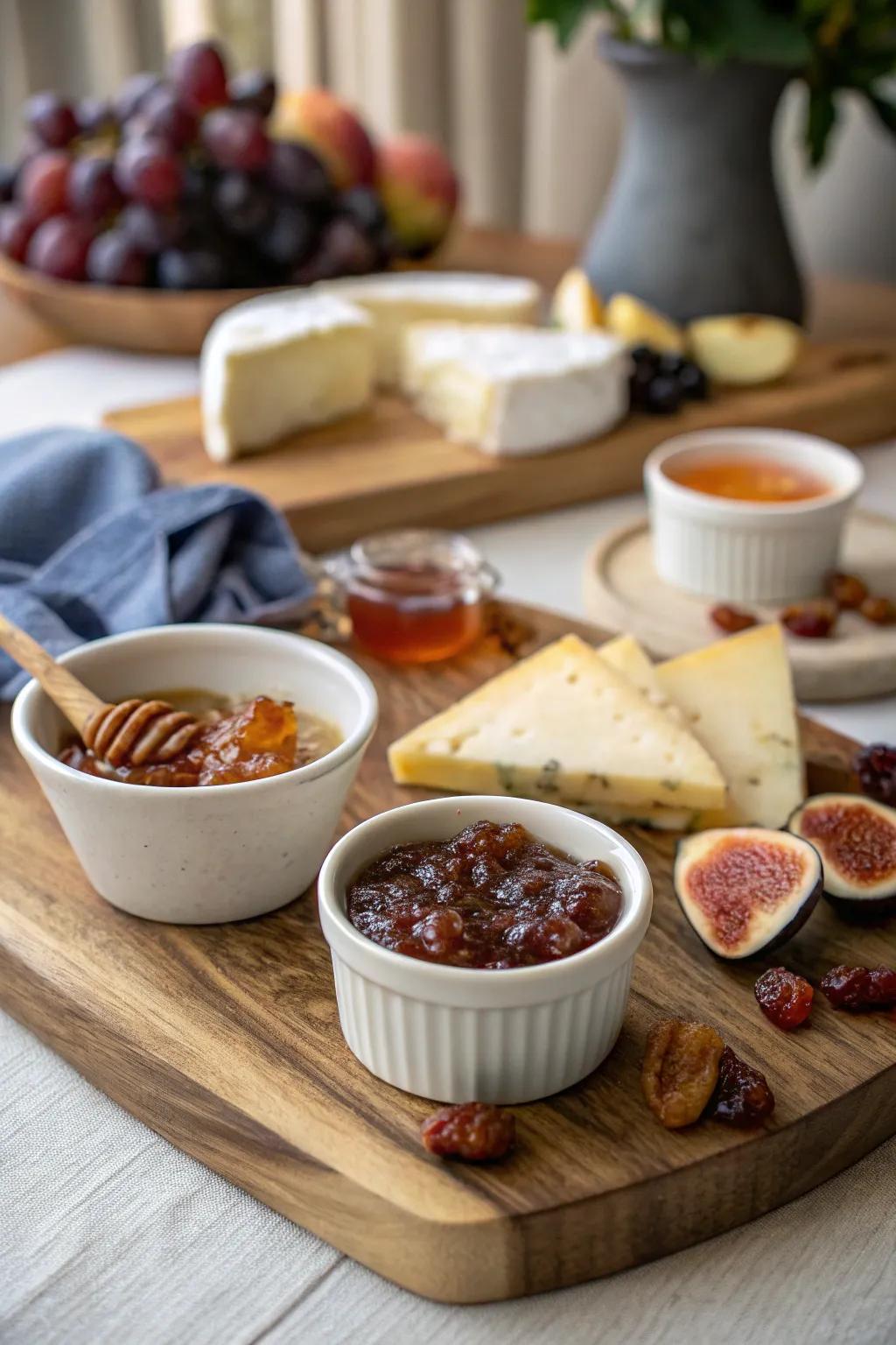 Sweet spreads contribute a delightful contrast to savory components.