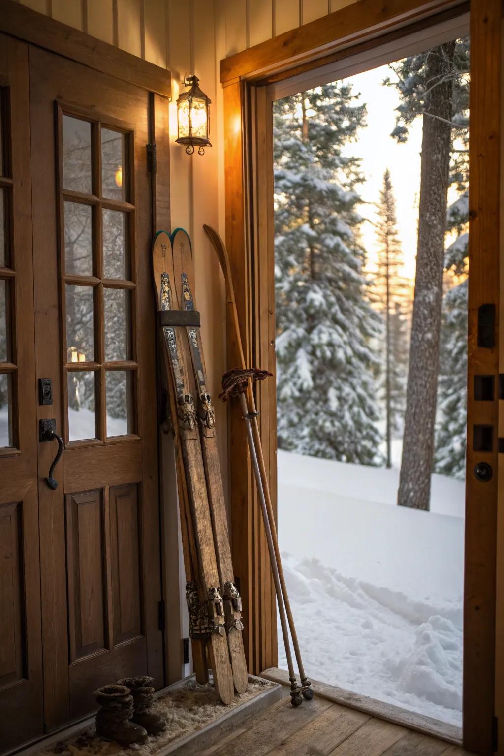 Aged runners evoke a cozy, countryside ski retreat sensation.