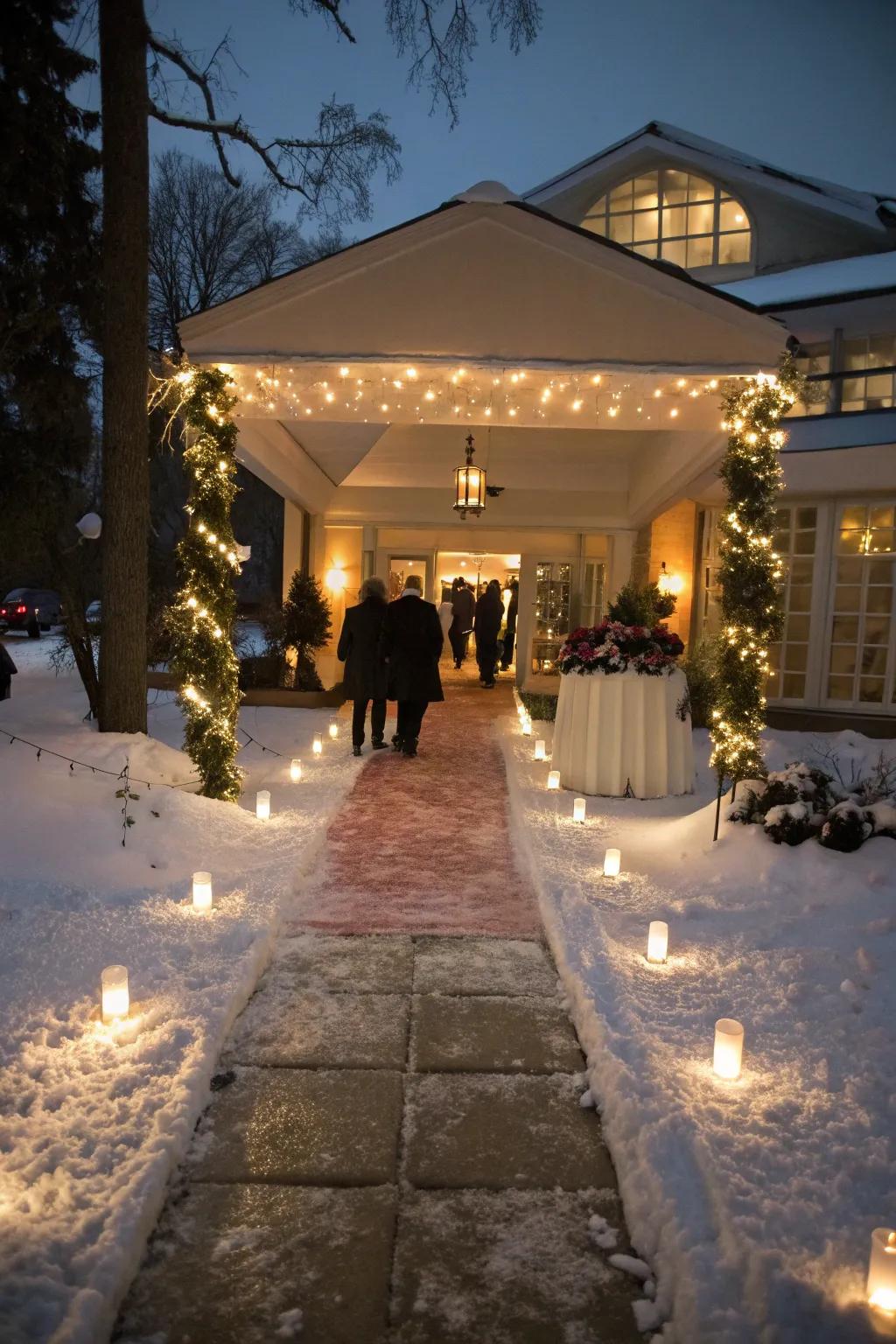 A snowy pathway readies the scene for a magical entrance.