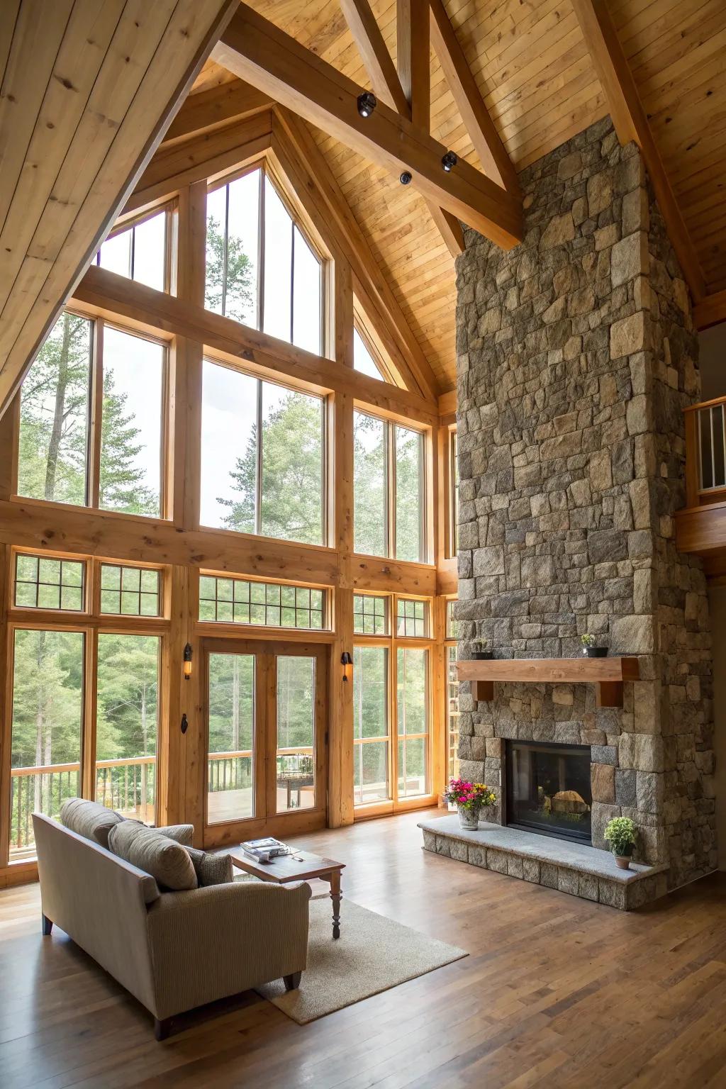 Unprocessed components enhance the organic ambiance of the expansive living space.