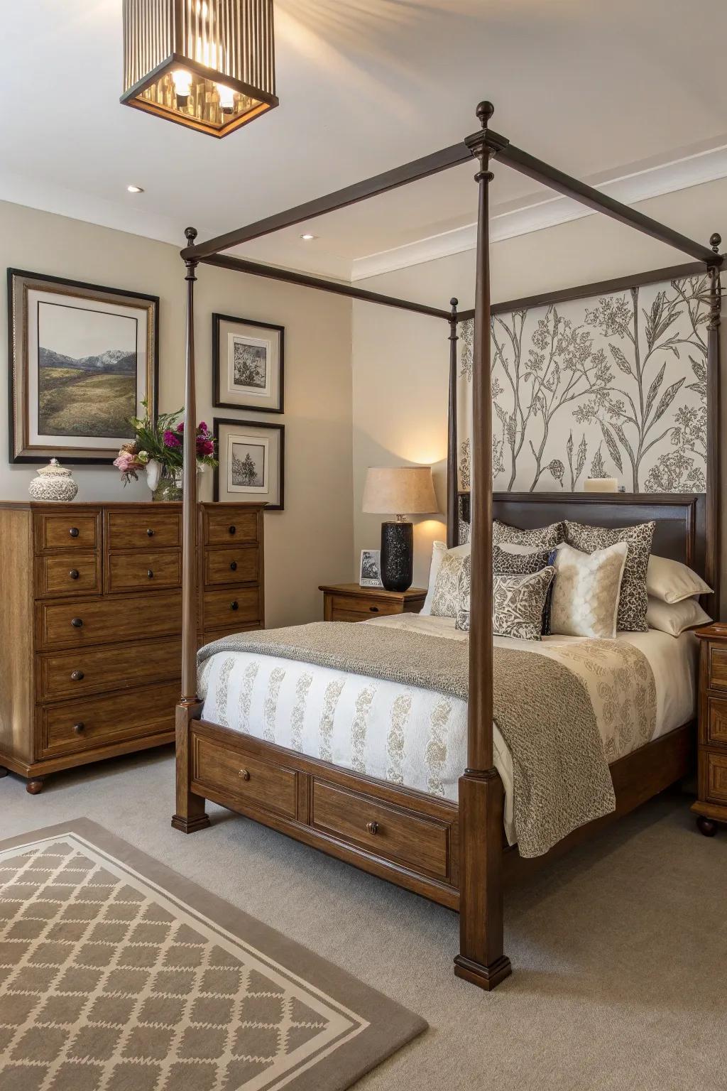 A harmonious fusion of classic and contemporary aesthetics fashions a balanced appearance.