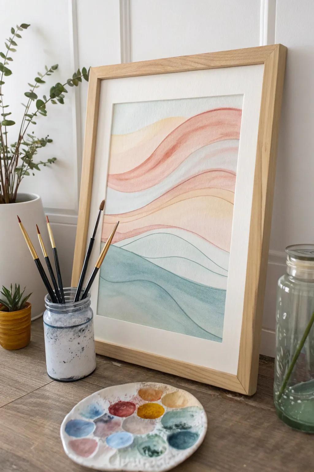 An abstract watercolor with minimalist brush strokes.