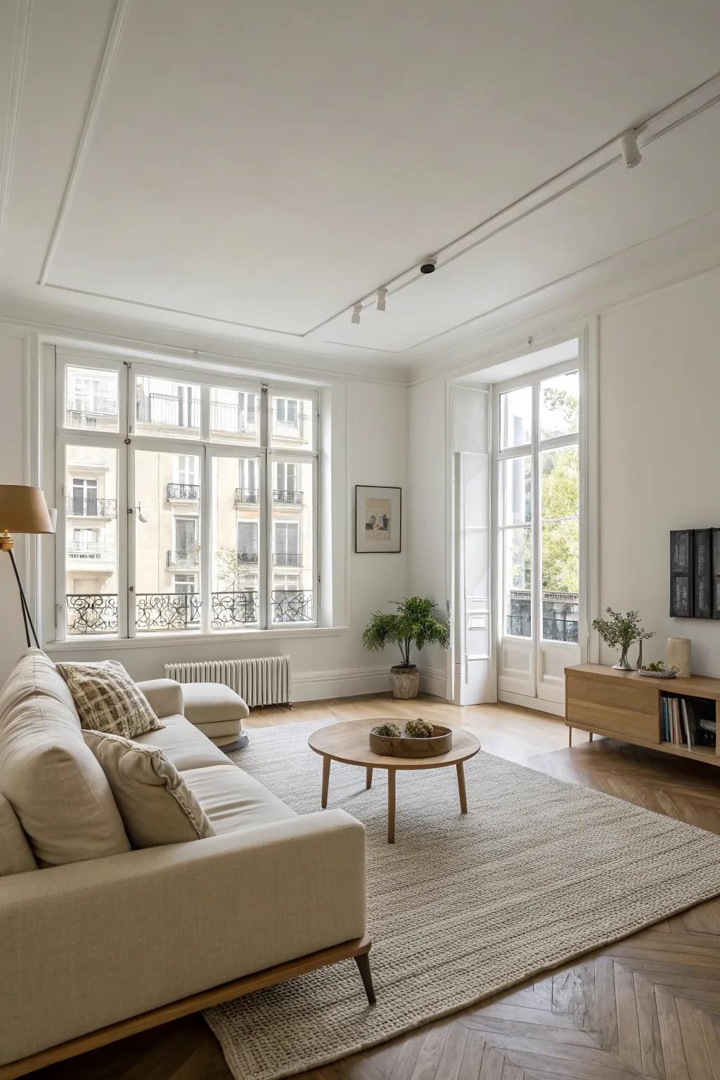 A minimalist living area with tidy lines and a tranquil ambiance.
