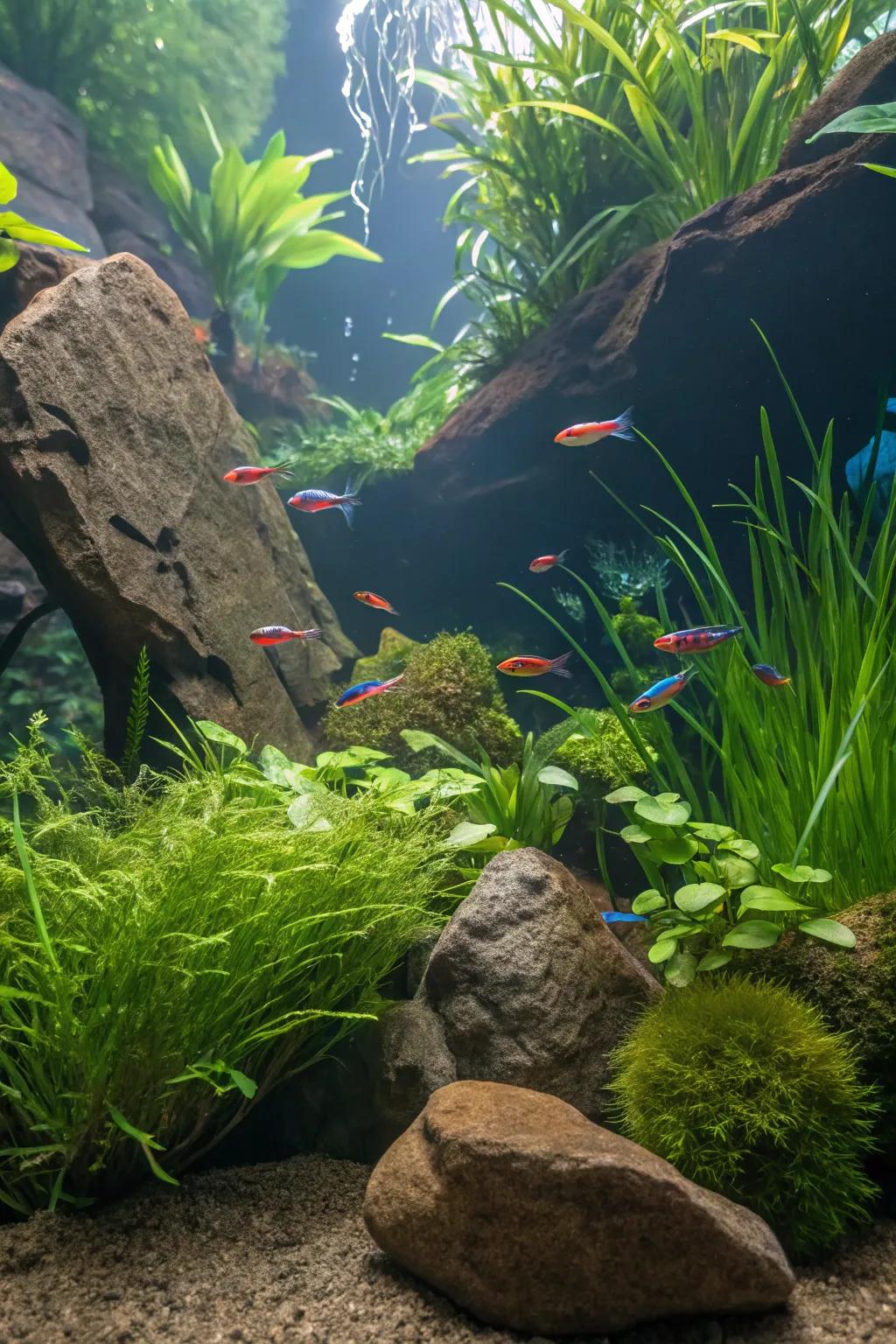 Enrich your aquascape through energetic fish companions.