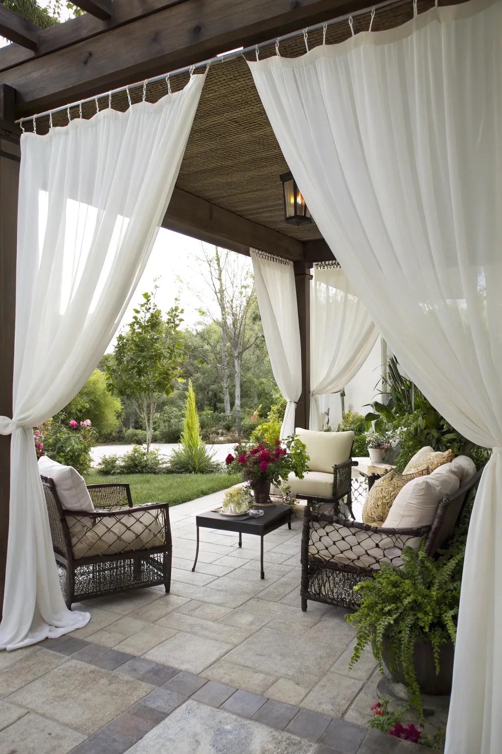 Exterior drapes afford seclusion and flair to your patio.